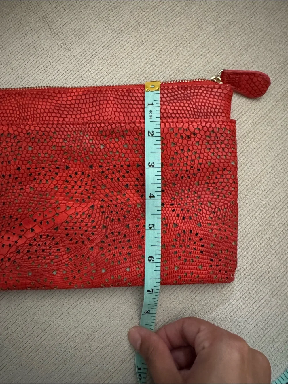 Chico’s Red Faux Leather Snakeskin Embossed Studded Wristlet Clutch Bag